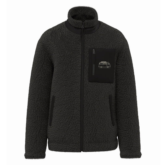 Veste sherpa Van Signature noire en polyester recyclé certifié GRS, PETA-Approved Vegan, imprimée en France. M.Bivouak vanlife